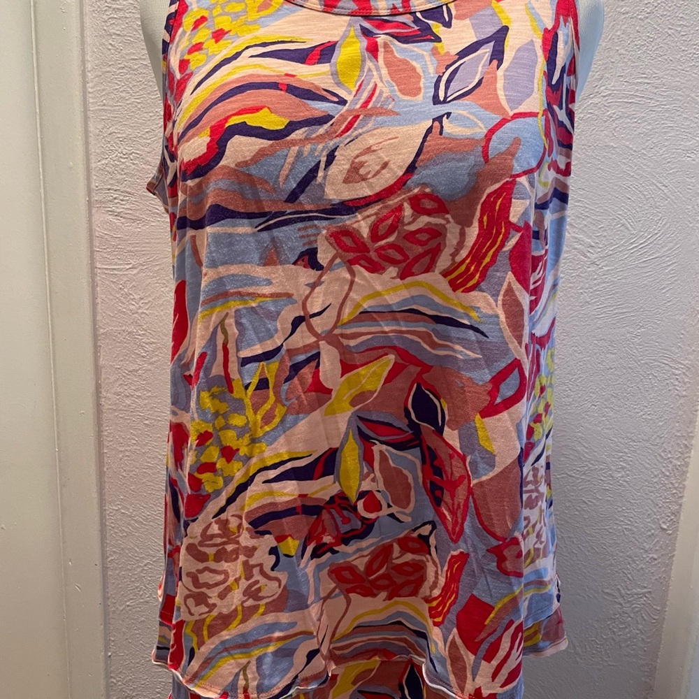 LOGO by Lori Goldstein Red Pink Graphic Sleeveless Tank Top